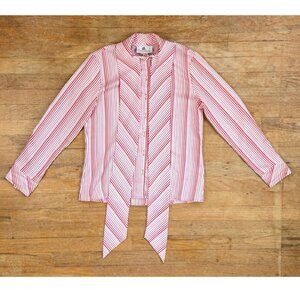 Vintage Striped Bow Blouse Size Medium 60s Striped Secretary Top Red/White